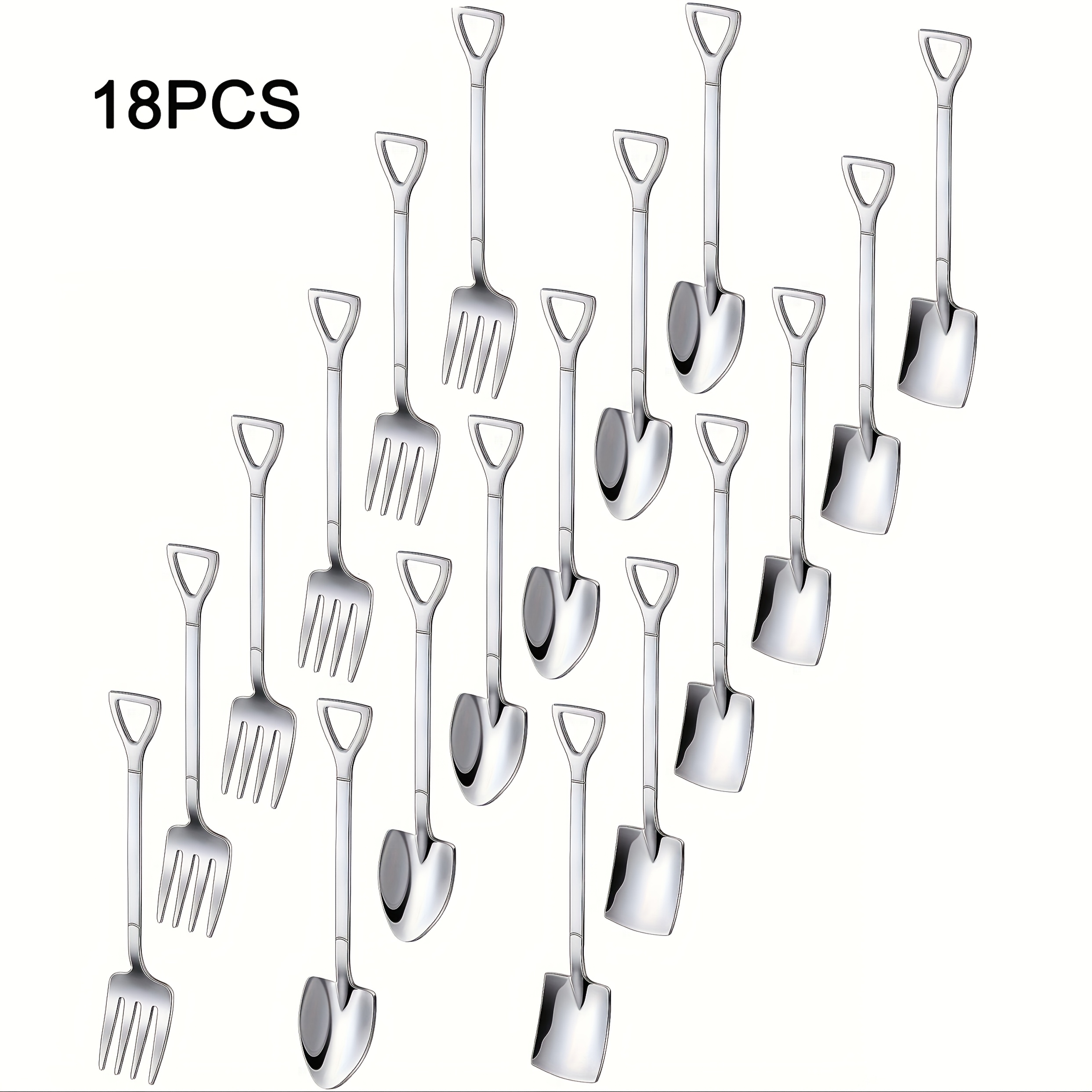 E-shop 12/18-teiliges Set aus 6,1-Zoll Dessert-Mini-Schaufel Gabeln, inklusive Schaufellöffel, Spitzlöffel, Edelstahlgabel, Rührlöffel, Espressolöffel,