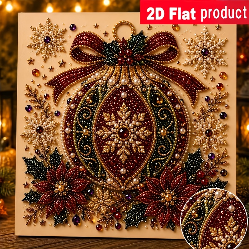 TEMU New Diy Colorful Diamond Painting Kit - Christmas Ornament Ball With Red Painting Decorative Pattern, Suitable For Beginners, Ideal For Home Or
