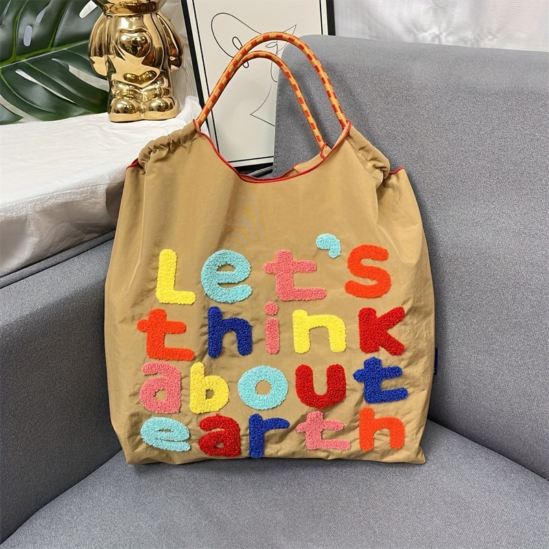 Image of Embroidered English Name/initials Tote Bag - Large Capacity Nylon Handbag With Adjustable Crossbody/shoulder Strap (strap Not Included), /grey/ For Casual,, Travel & Shopping - Embroidery