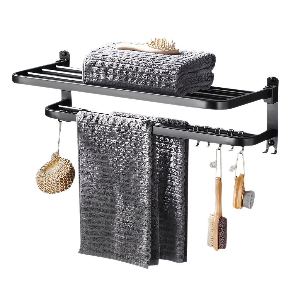 Black Wall-mounted Towel Holder, Collapsible Towel Organizer, Dimensions: 60x21x17 Cm