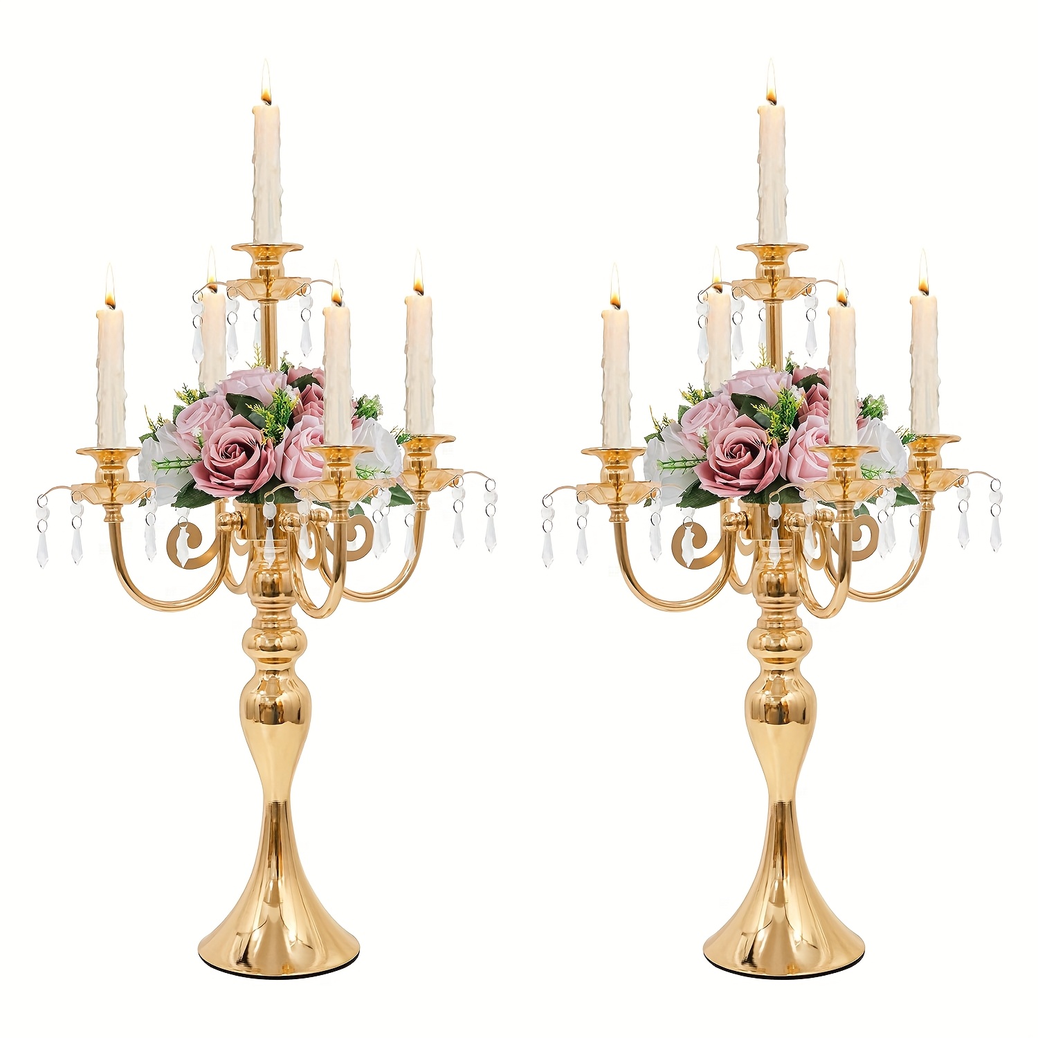 TEMU 2pcs -arm Candelabra Centerpiece - 20.3" Tall Metal Candle Holder For Wedding, Party & Home Decor - Vintage Table Centerpiece For Events, Dining