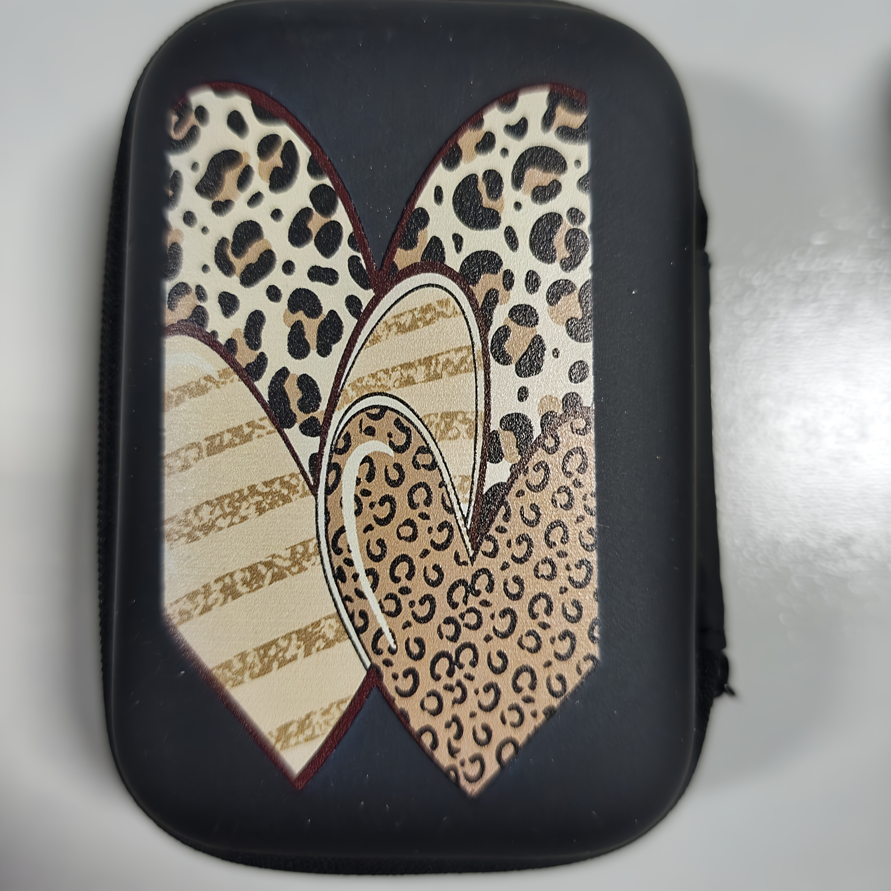 TEMU Leopard Print Heart-shaped Hard Shell Electronic Storage Bag, Travel Organizer, Suitable For Cables, Headphones, And Small Gadgets