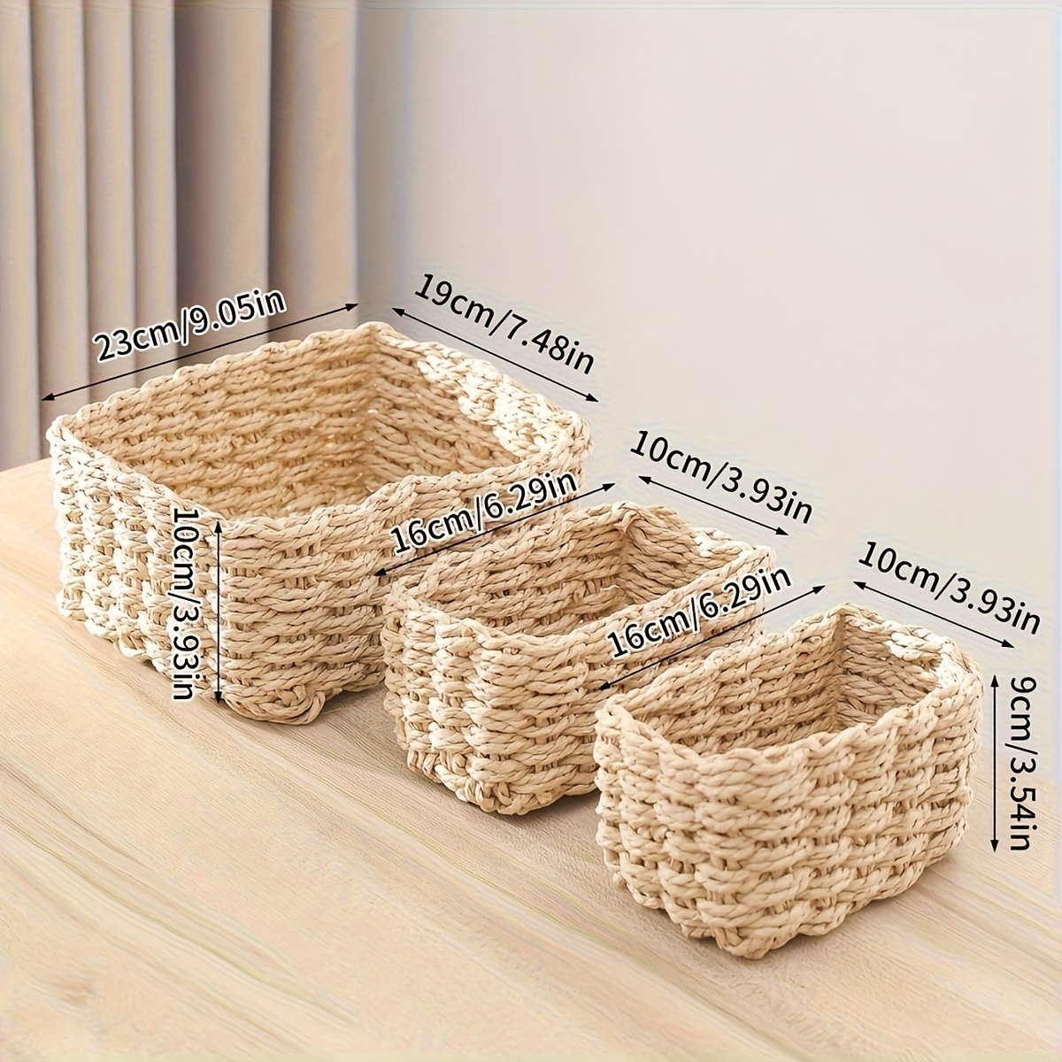 Woven Storage Baskets 3pcs Natural Rattan