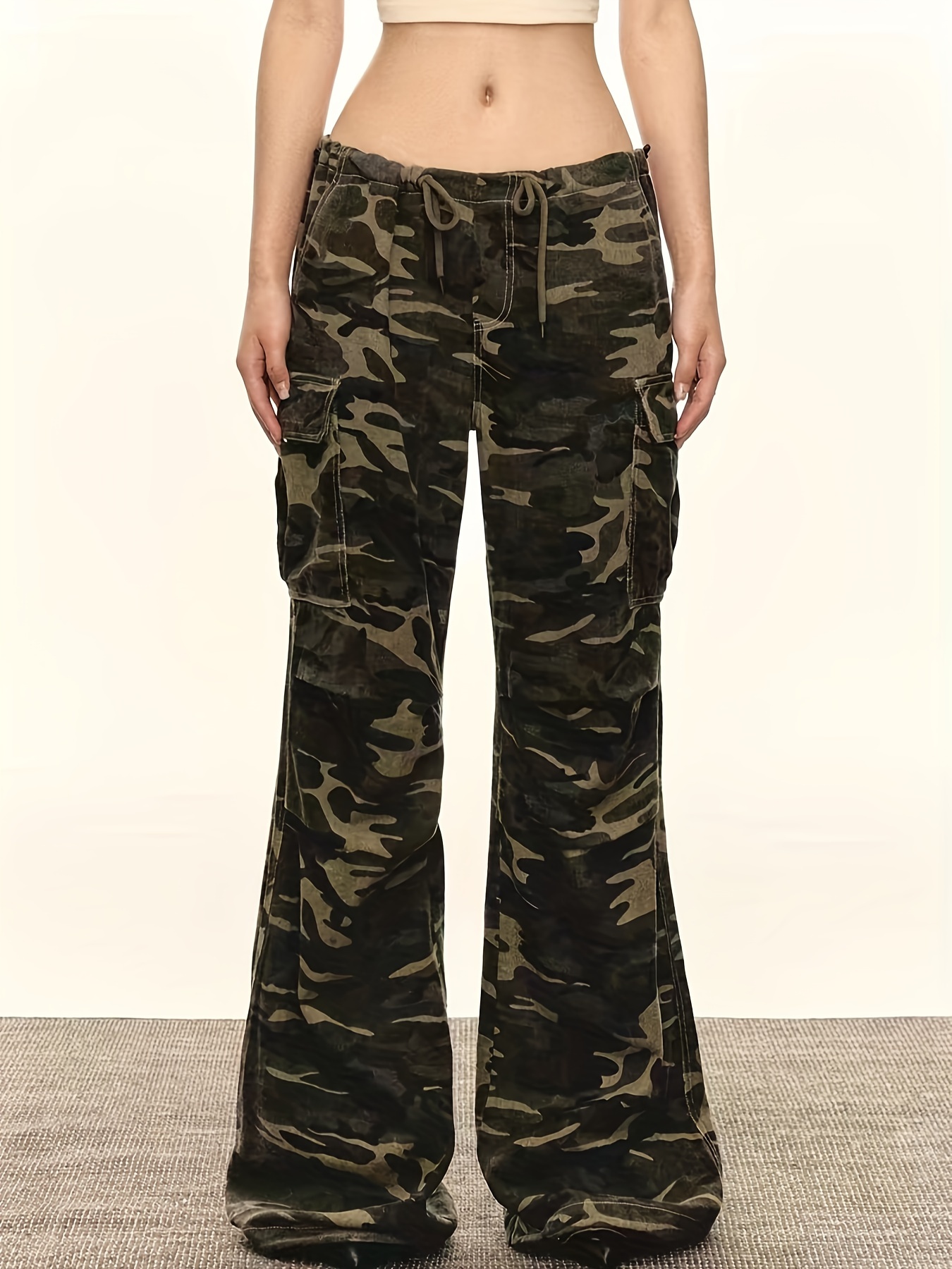 women's camouflage cargo wide leg denim jeans cotton blend Temu