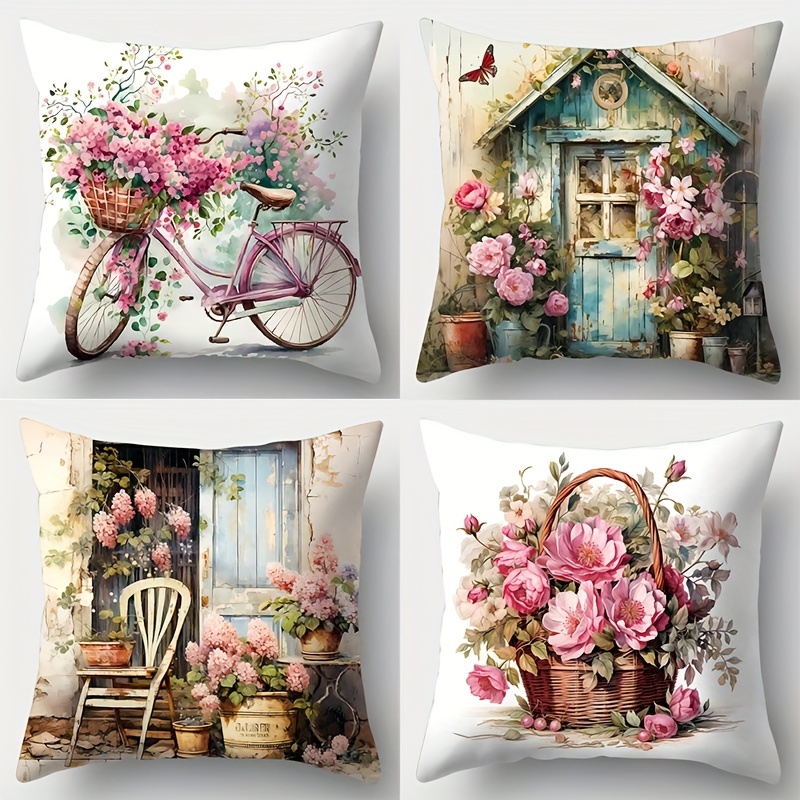 

Warm Cabin Throw Pillow Covers, 4-pack, Style, 17.72" X 17.72", Polyester, Hand-wash Only, Printed Design, Zipper Closure, Woven, For Living Room Sofa And Bedroom Decor, No Insert Included