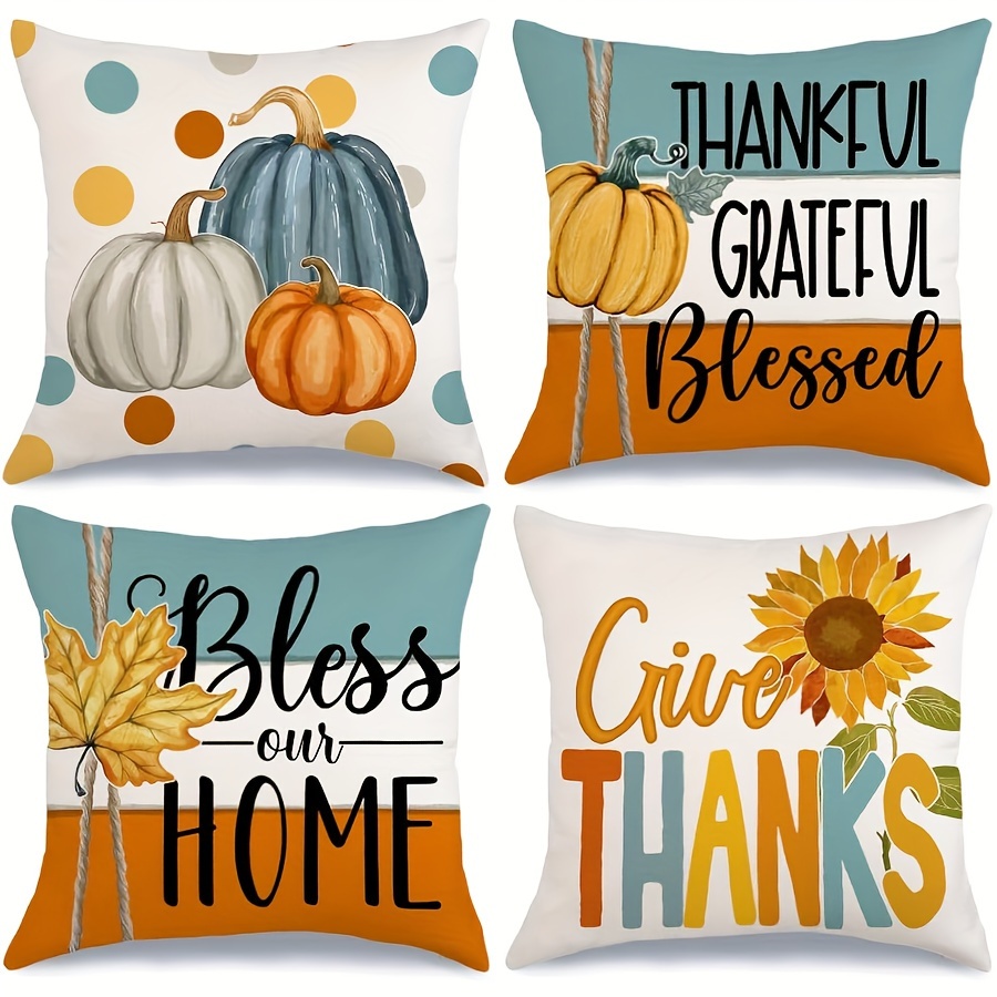 

4pcs Set Fall Pumpkin & Sunflower Throw Pillow Covers - Give Autumn Thanksgiving Decor, Farmhouse Style Linen Cushion Cases For Room