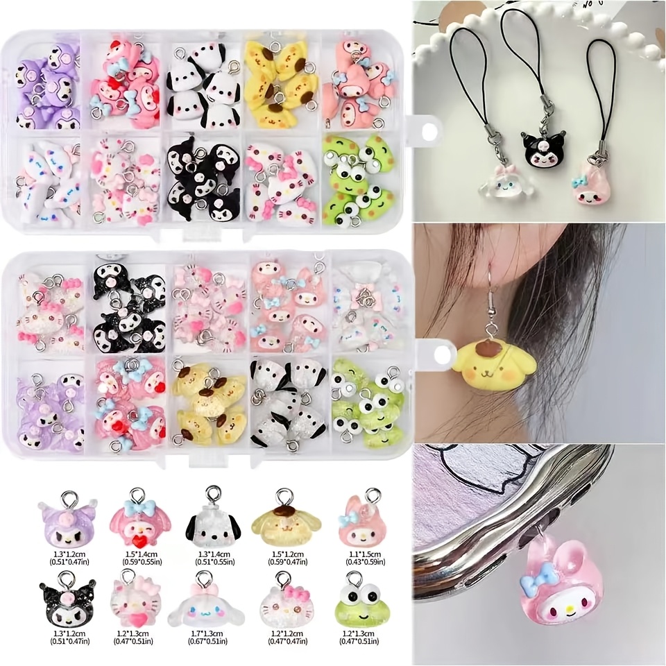 

50pcs Sanrio Resin Charm Set - 3d Mini Animal Pendants For , Bracelets, Necklaces, Earrings & Keychains - Crafting Kit With Storage Box, Making| Designs| Charms, Charms For Jewelry Making