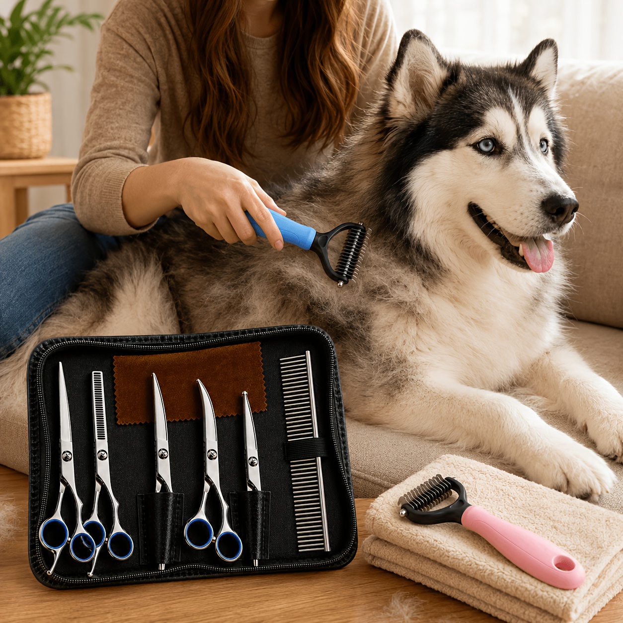 Temu – TEMU 10pcs Pet Grooming Kit Professional Stainless Steel Pet Grooming Scissors Set Safety Round Tip Design With Titanium Plating Heavy-duty Grooming