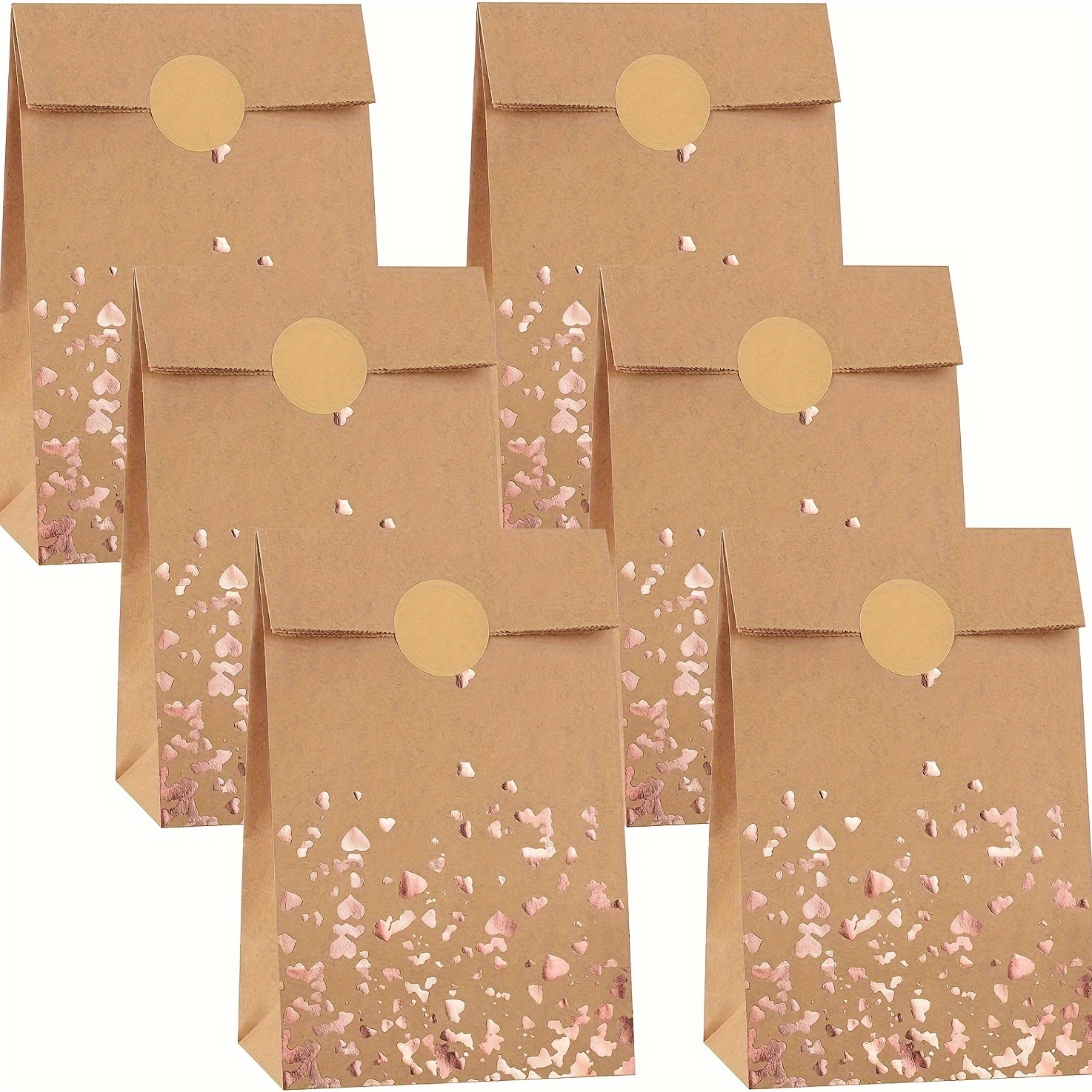 

24-pack Rose Golden Foil Kraft Paper Gift Bags With Stickers For Wedding, Birthday, Tea Party, And Celebration Favors - Durable Paper Material