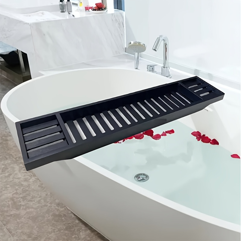1pc Black Bathtub Tray, Expandable Bath Ball Holder, Non-slip Spa Tub Tray For Wine, Tablet, Books, Bathroom Additions