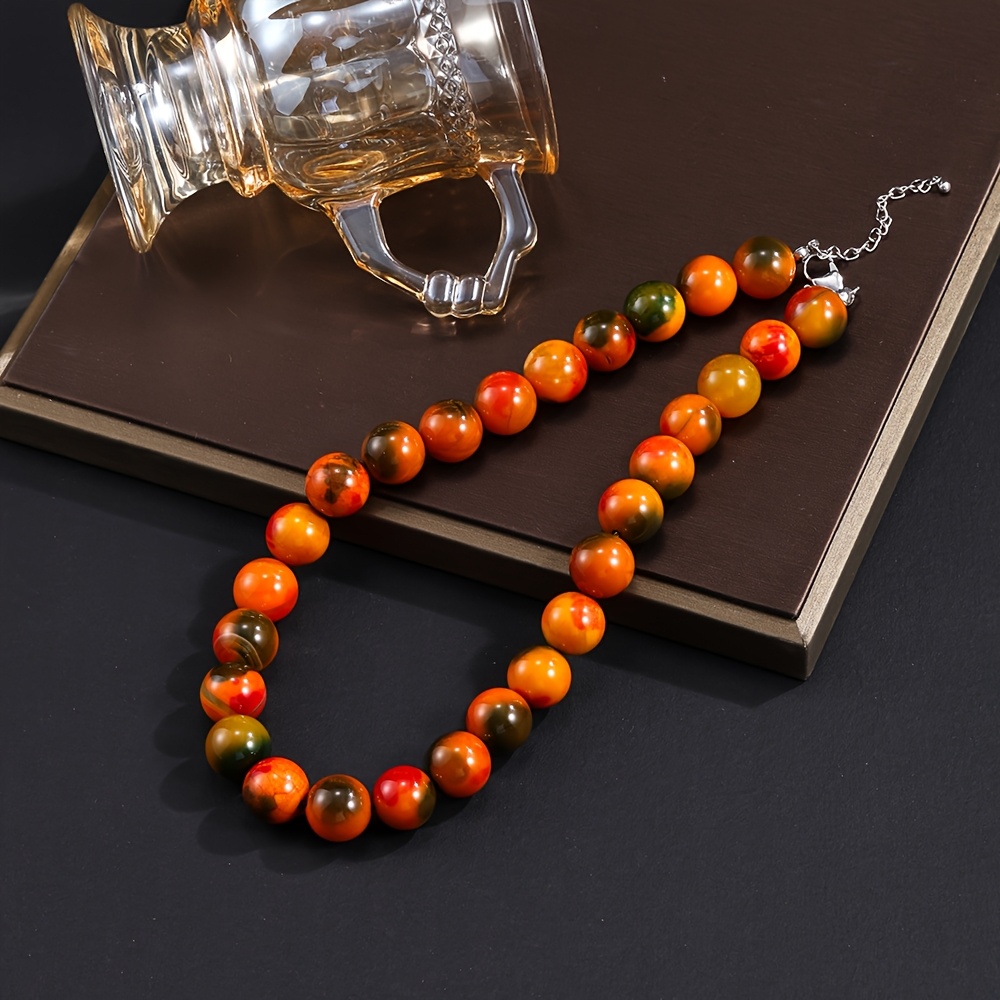 Image of Natural Stone 1pc Natural Starry Sky Agate Glowing Stone Exaggerated Color Changing Agate Women's Round Bead Necklace Women's Summer Gift
