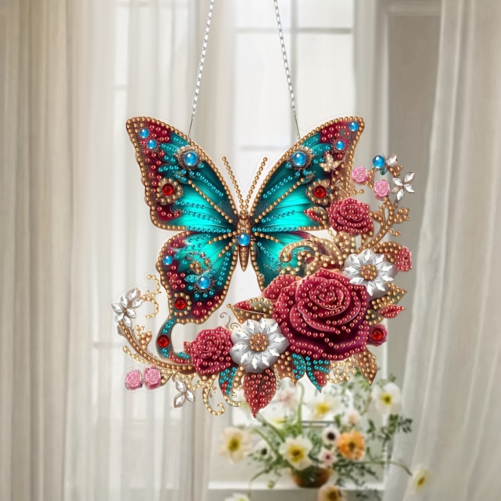 

Kit de peinture diamant 5D, acryliques ronds et irréguliers, thème papillon floral, décoration murale à soi-, 19,4x19,5 cm, avec art animalier en diamant pour cadeau