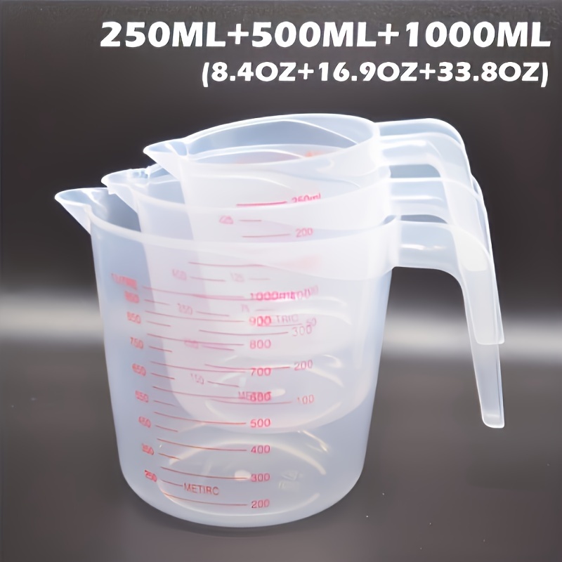 

3-piece Plastic Measuring Cup Set - High Transparency, Graduated For Dry & Liquid Ingredients, Perfect For Baking & Cooking