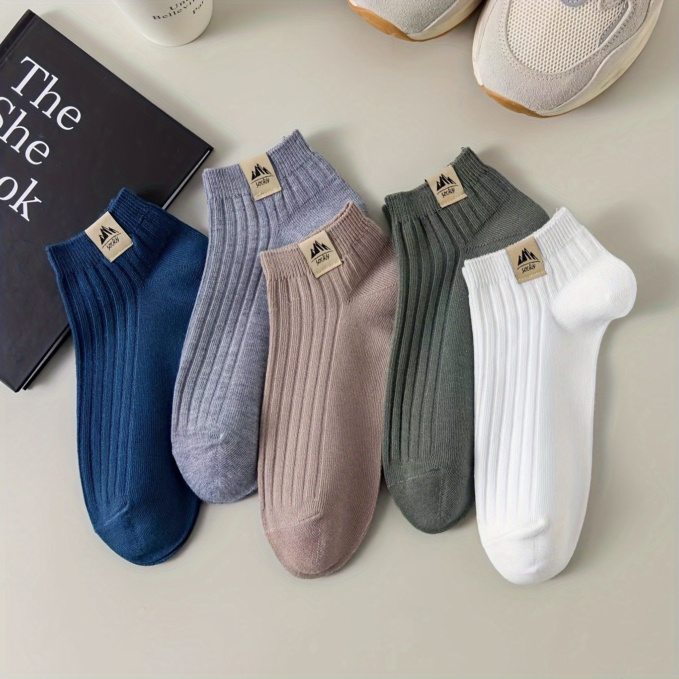 5 pairs of mens solid colour simple style anti odor sweat absorbing crew socks comfy breathable casual soft elastic socks spring summer details 3