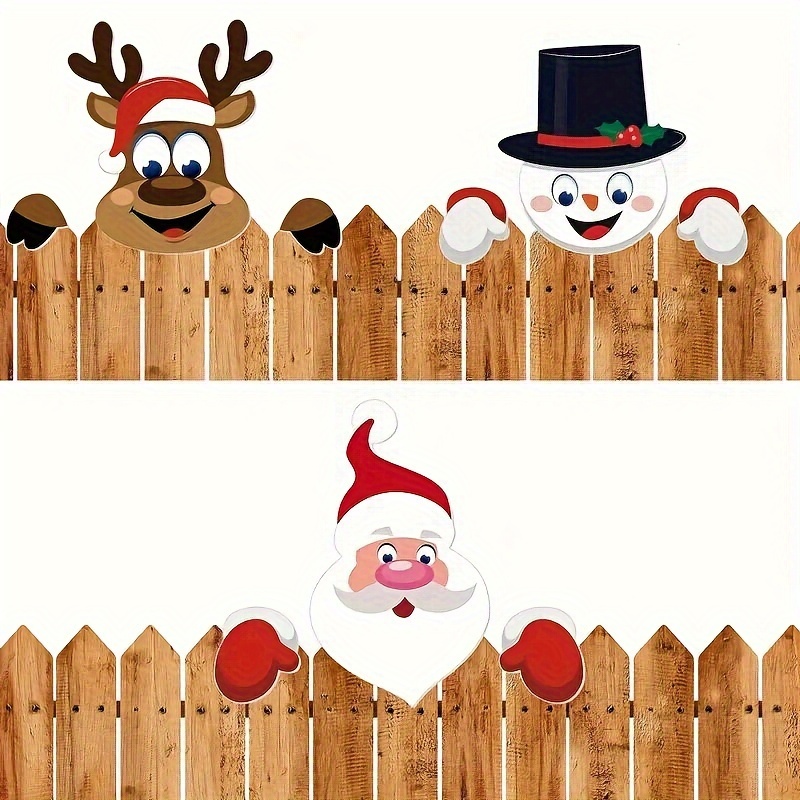 

3pcs Christmas Fence Peeker Set - Santa, Elk & Snowman Garden Decorations | Outdoor Yard Art For Patio & Home