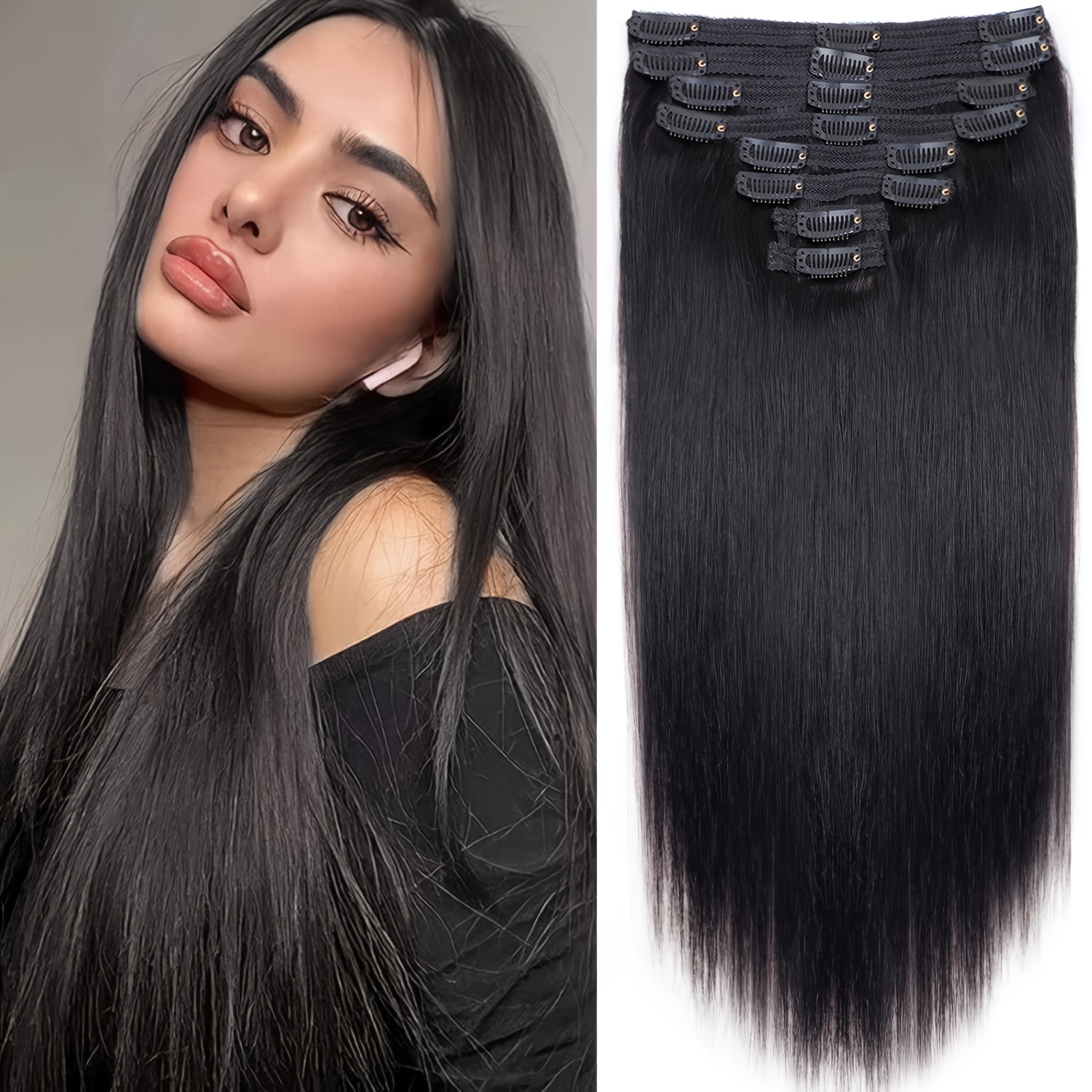 8pcs 18 clips brazilian real human hair clip in extensions  display picture 1