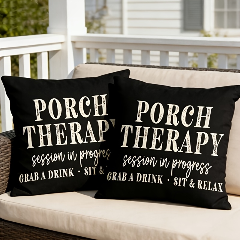 TEMU Lot de 2 housses de coussin rustiques de style ferme pour détente air, taies d'oreiller décoratives noires pour porche et terrasse, idéales pour