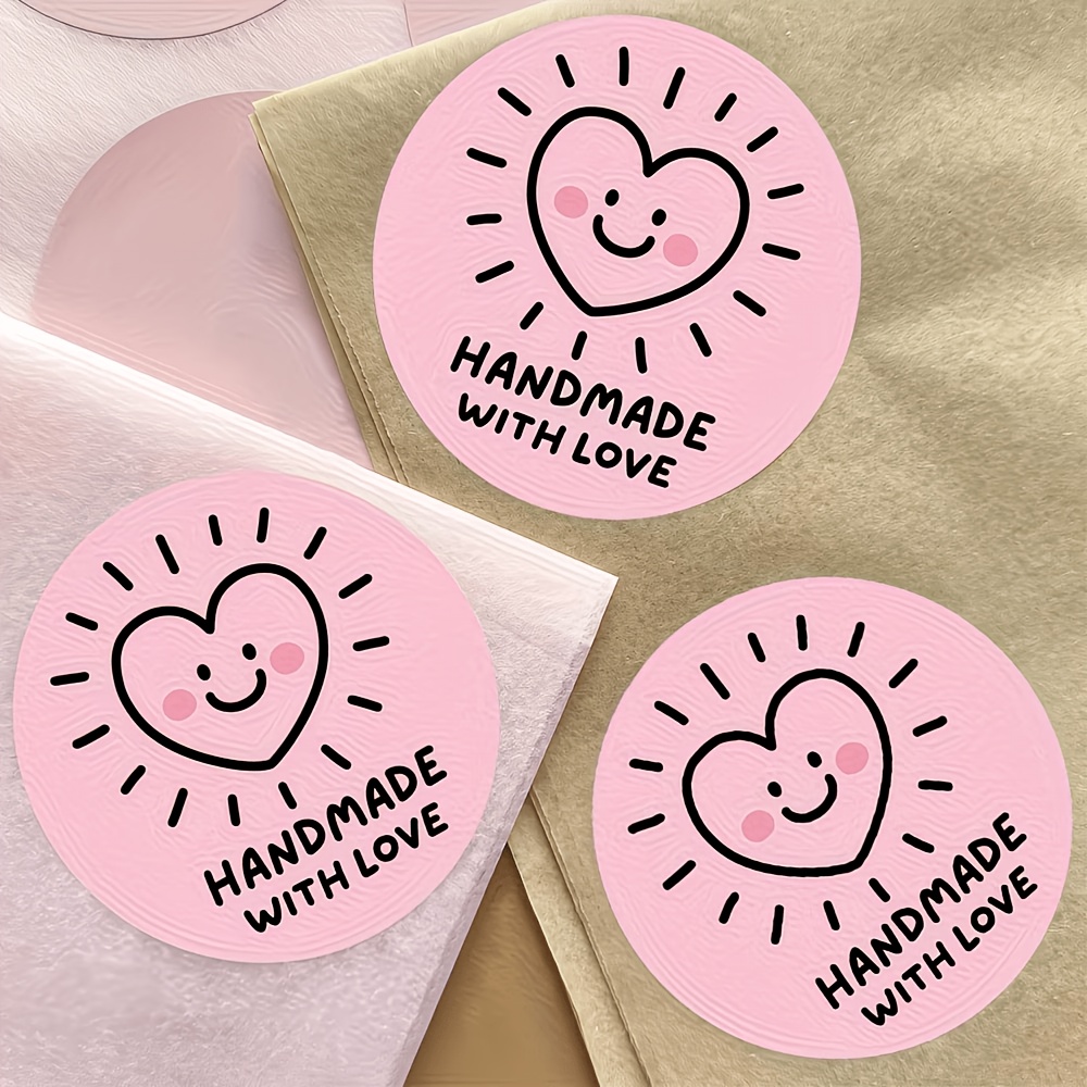 TEMU 96 Pink Round Stickers With "" And A -shaped Character Design, Conveying A Mood. Suitable For Diy Crafts, Gift Bags, Party Decorations, Home
