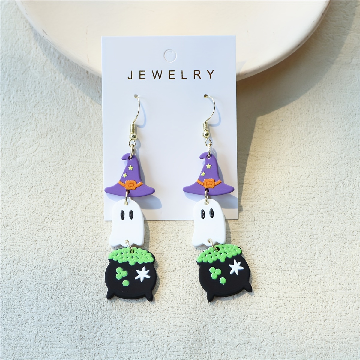 

Cute Witch Hat Dangle Earrings For Women, Acrylic Party Drop Earrings, Stainless Steel Ear Hooks, Clay Texture, Fashion Accessory For Gift & Celebration, No Plating - Pair