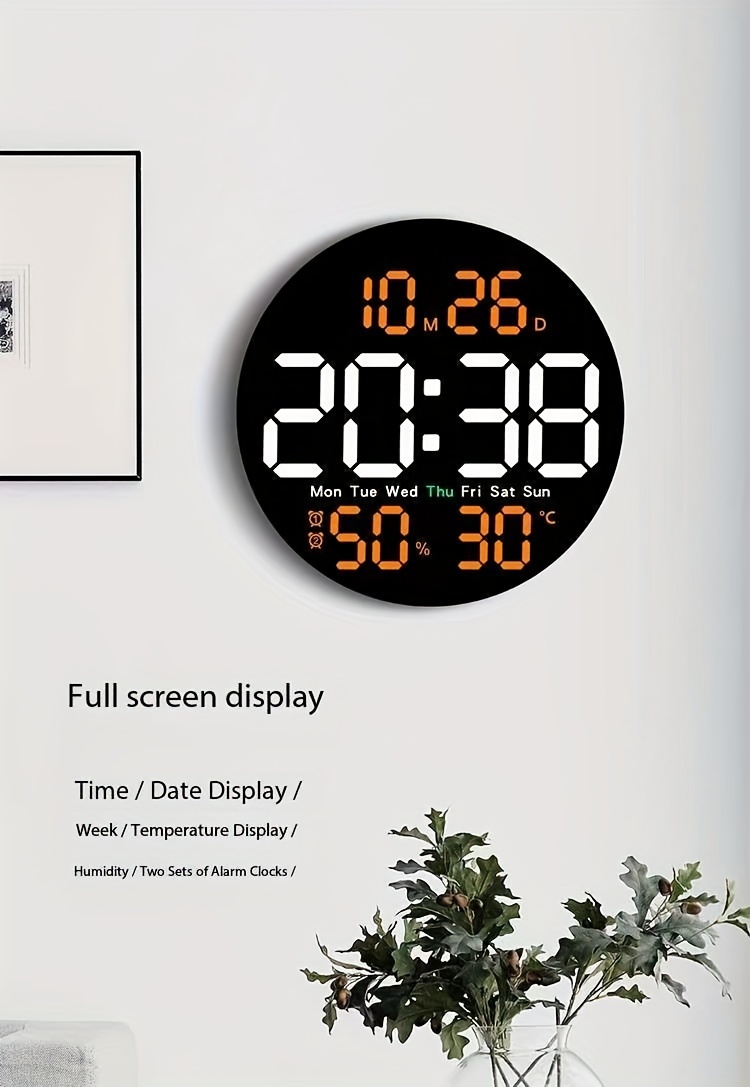 1pc Reloj Pared Inteligente Digital Pantalla Led Multifuncional,  Temperatura, Semana Calendario, Control Remoto, Decoración Hogar, Sala ,  Oficina, Regalo San Valentín, Año Nuevo Pascua - Hogar Cocina - Temu