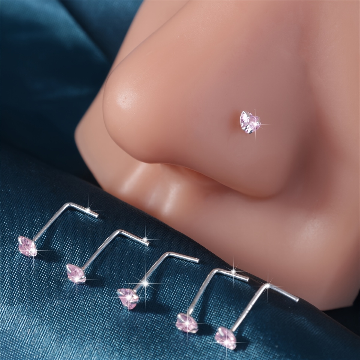 TEMU Confezione da 5 borchie per naso, anelli per naso da donna a forma di L, gioielli per piercing corporei, aggiunte