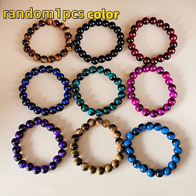 TEMU Bracciale casuale 1 pz in pietra occhio di tigre in colori, ciascuno con un significato unico. Bracciale in stile boh矇mien, come piccolo regalo