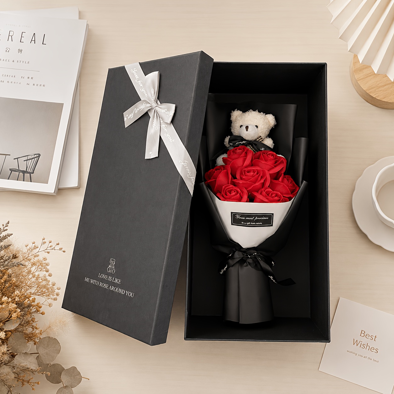 TEMU Rose Bouquet, A Long-lasting Artificial Red Rose Arrangement With A Gift Box, Is The Perfect Surprise Gift For Valentine's Day, Birthdays, Or