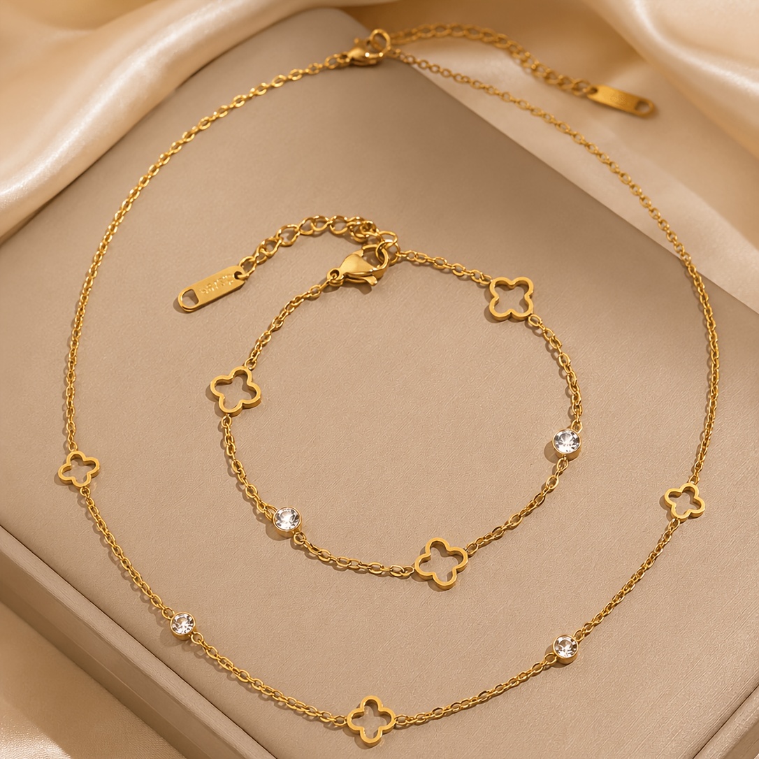 TEMU Ensemble de bijoux à feuilles pour femmes, collier et bracelet tendance, 2 pièces