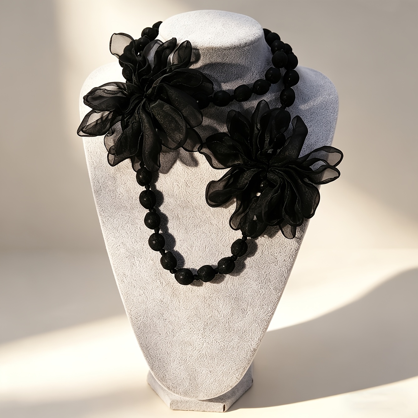 Women's Handmade Woven Long Necklace with Fabric Flower
