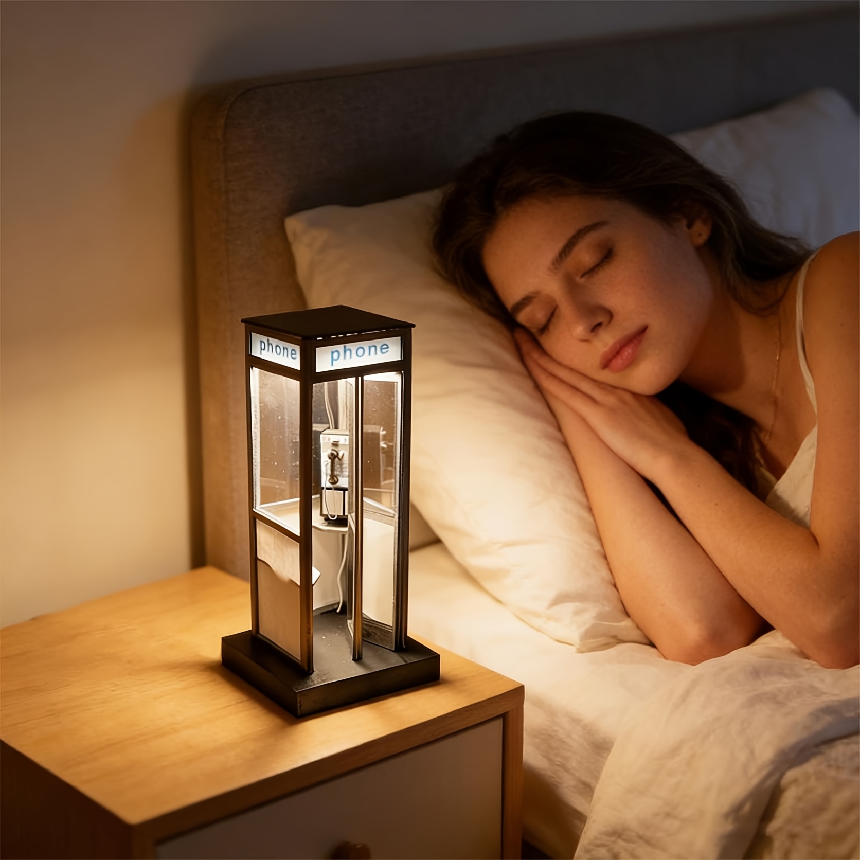 2pcs telephone booth table lamp black lampshade set designed in a vintage telephone booth style bedside night light birthday gift Product details 3