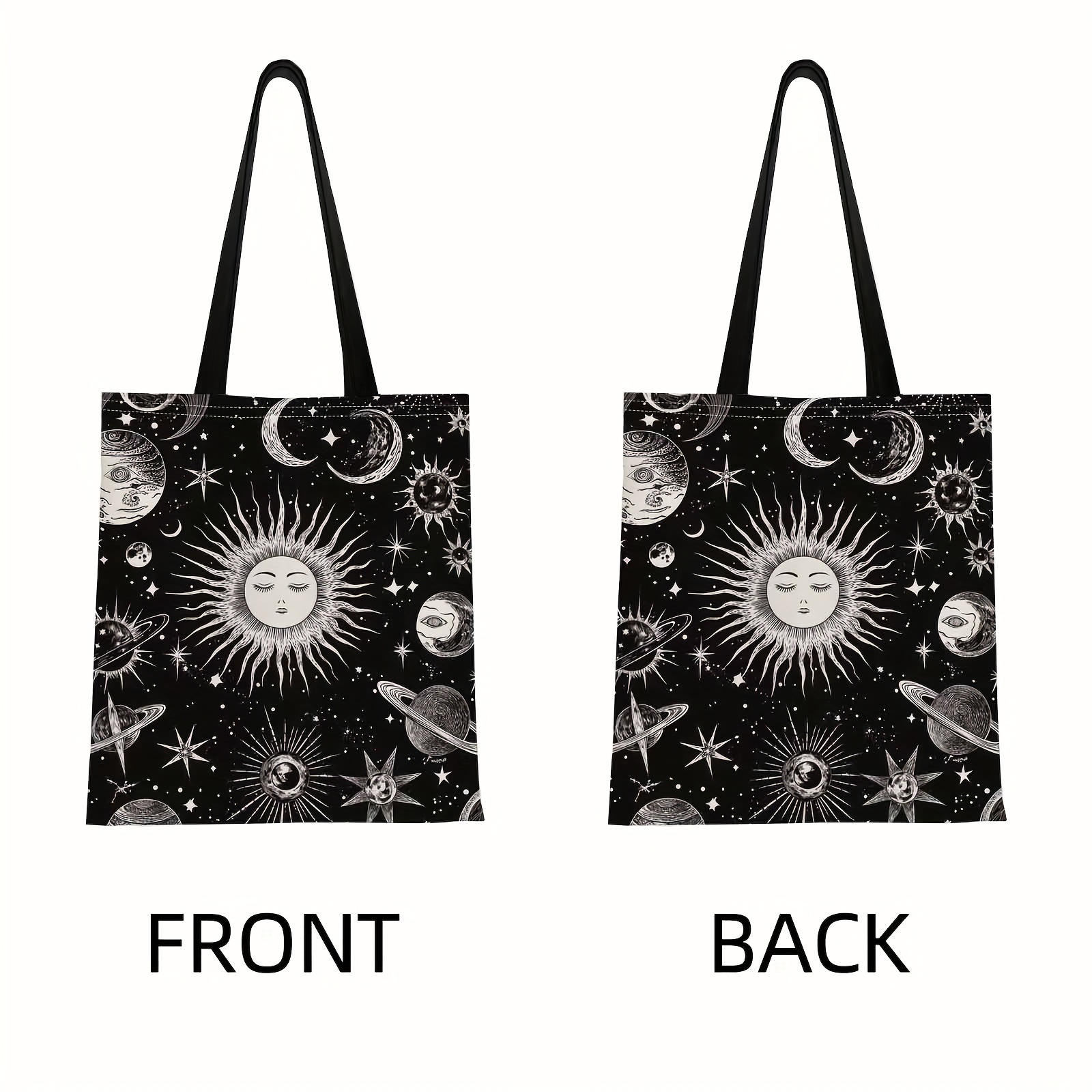 TEMU Celestial, Black And White, Multi Functional Print Tote Bag Gifts For Cute Shoulder Bag Suitable Outdoor Out And Shopping Gatherings Holiday
