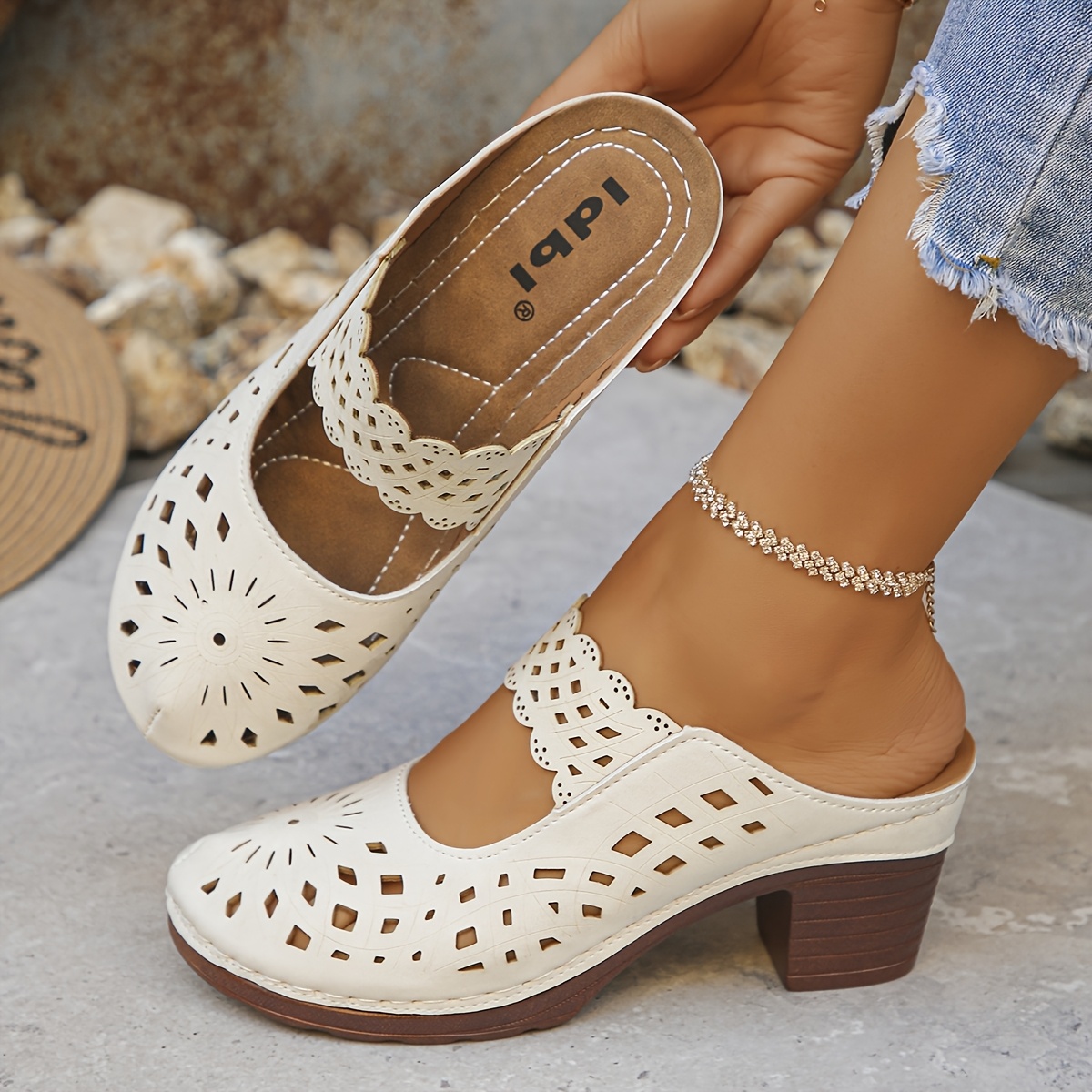 womens breathable cutout mules lightweight design for summer   office commutes and   women shoes Product details 2