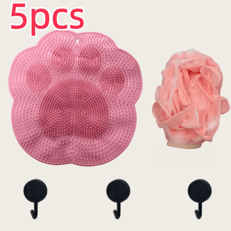 5pcs Bathroom Massage Mats with Scrub Gloves and Hooks