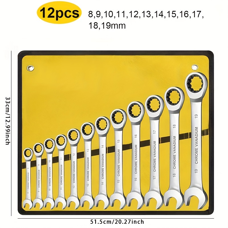 TEMU 12pcs Steel Wrench Set - Durable Ratchet & Torx Tools For Industrial Use