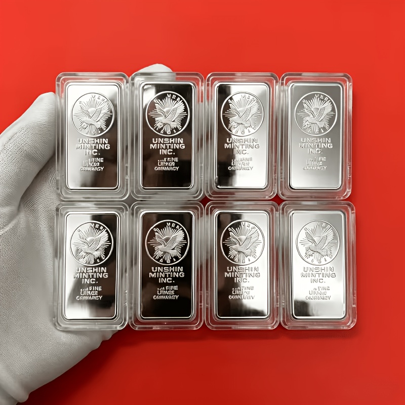 TEMU 8pcs Set Of 1-ounce 0.999 Pure Copper Bars - Polished Industrial-grade Coin-shaped Collectible Replicas Featuring An Eagle And Exquisite