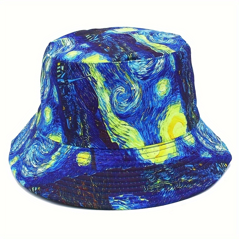 

Cool Premium Retro Fantasy Bucket Hat, Art Oil Painting Style Starry Sky Print Fisherman Hat, Sun Hat For Casual Leisure Outdoor Sports