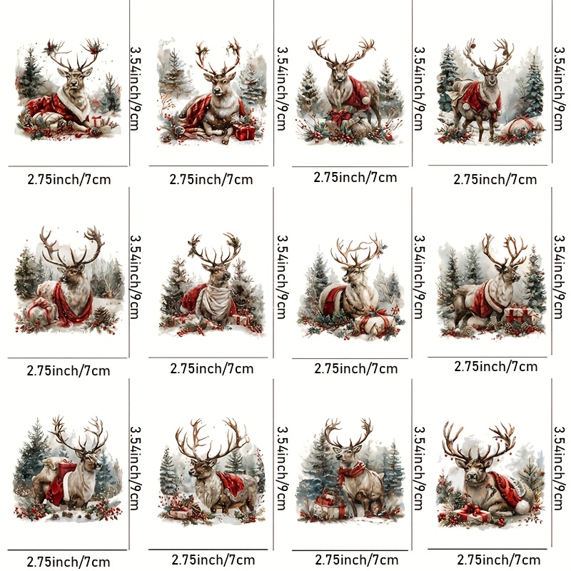 12pcs Christmas Reindeer Uv Dtf Transfer Stickerfor - & Scratch Resistant Vinyl Decals For 16oz Cups Bottles Laptops Home Decor -festive Holiday Designs With Red Bows & Snowy Scenes Pattern
