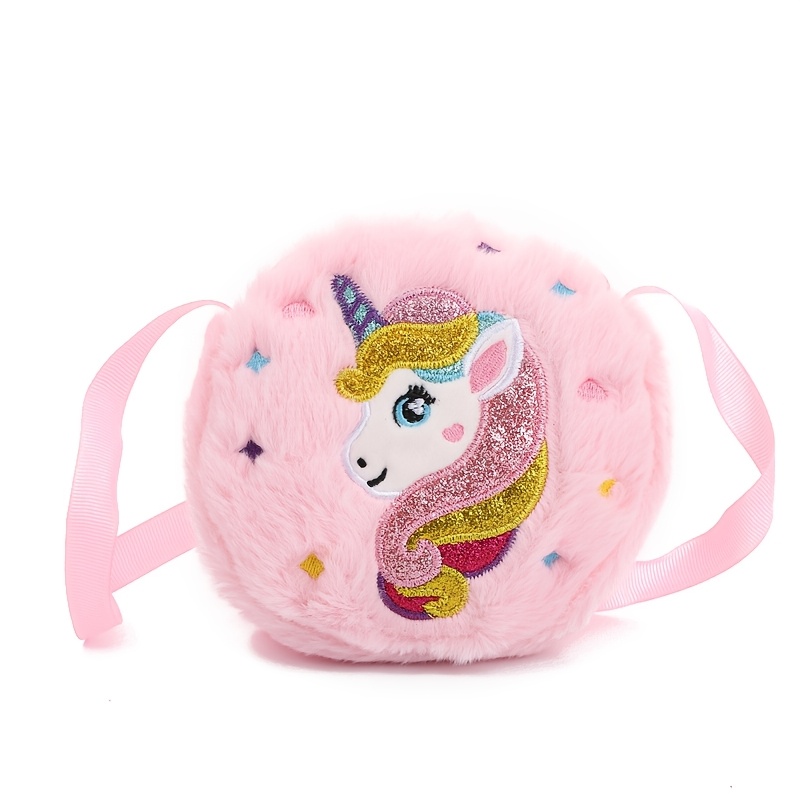 Unicorn Round Plush Single-shoulder Bag, Cute Girly Daily Wear Crossbody Bag, Plush Bag, Cute Coin Purse