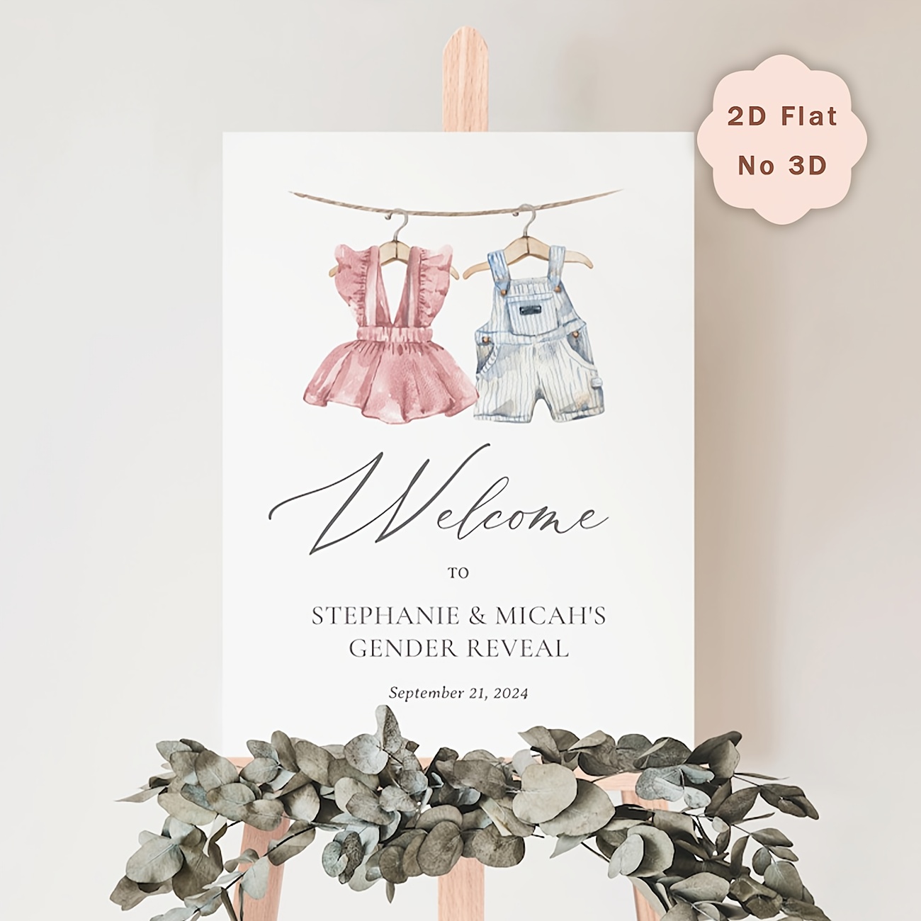 TEMU 1pc Bohemian Watercolor Gender Revelation Sign Suitable For - Personalized Text/name & Order Display, Pvc Shower Decor, Gender Reveal Favors,