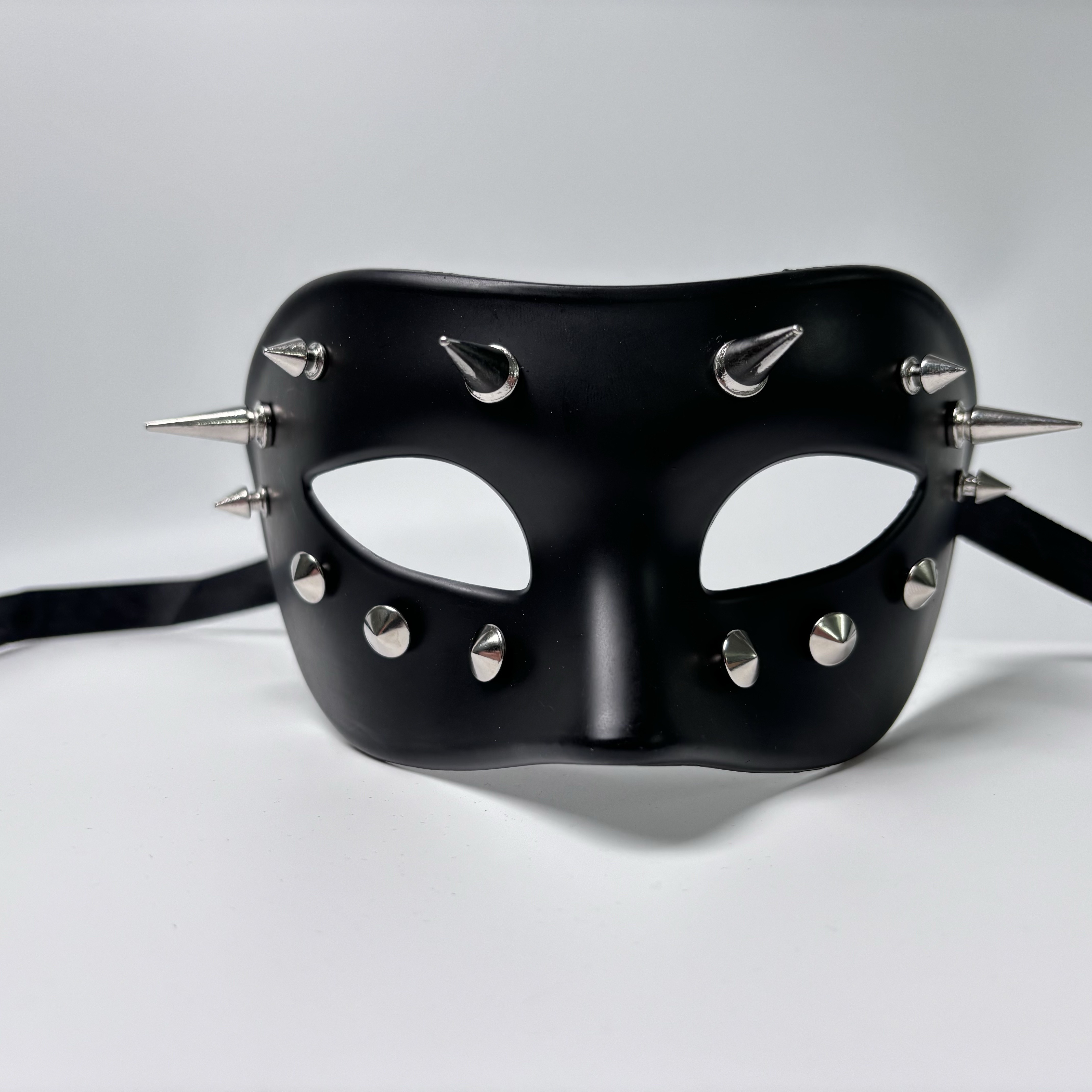 Image of Kamen Ball Rivet Punk Mask Women Male Adult Black Half Face Venetian Halloween Easter Carnival Christmas Cool Mask Role Playing Ball Party Decoration Couple Game Gift