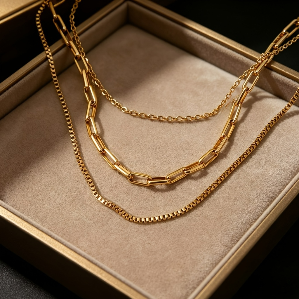 Women's Retro 316 Stainless Steel 18K Golden Plated Stackable Necklace