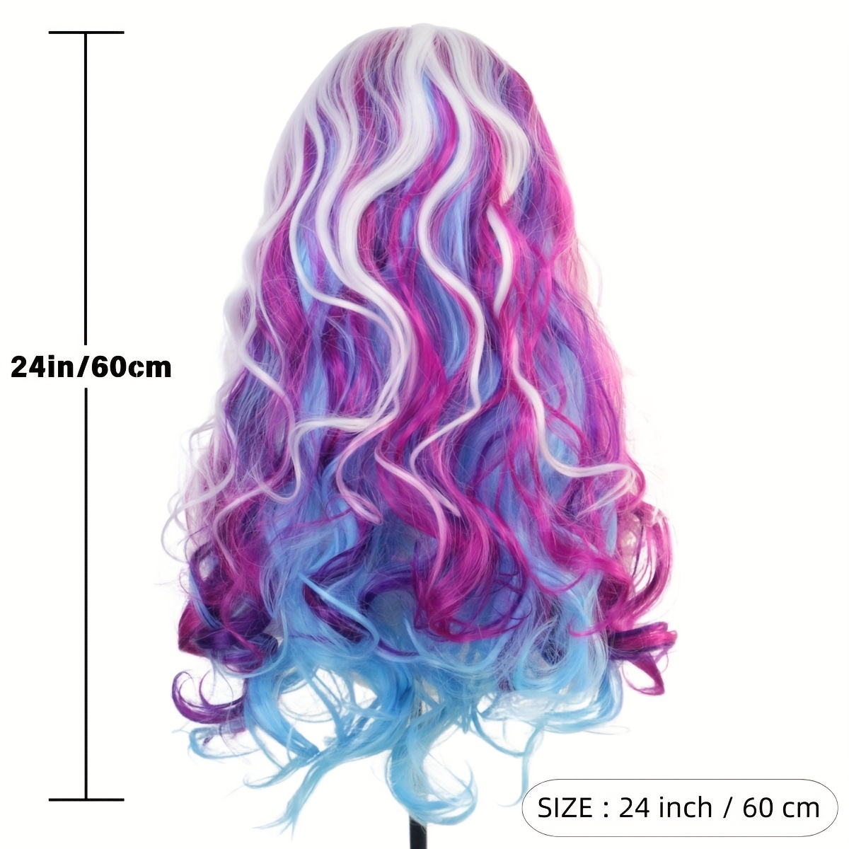 Pink Blue Curly Wig High Temp Fiber Wavy for Cosplay & Costume Use Amazon.com: BERON Rose Ombre Blue Wigs Long Wavy Wig for  main image 2