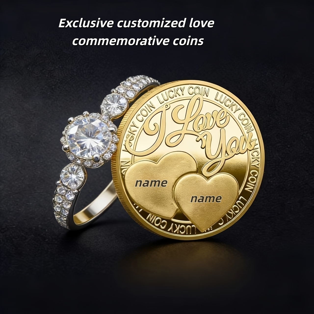 TEMU [Personnalisé] Pièce Commémorative | Thème "Je T'aime", Gravée avec le Nom - Badge de Amoureuse. Idéal Cadeau Commémoratif pour la