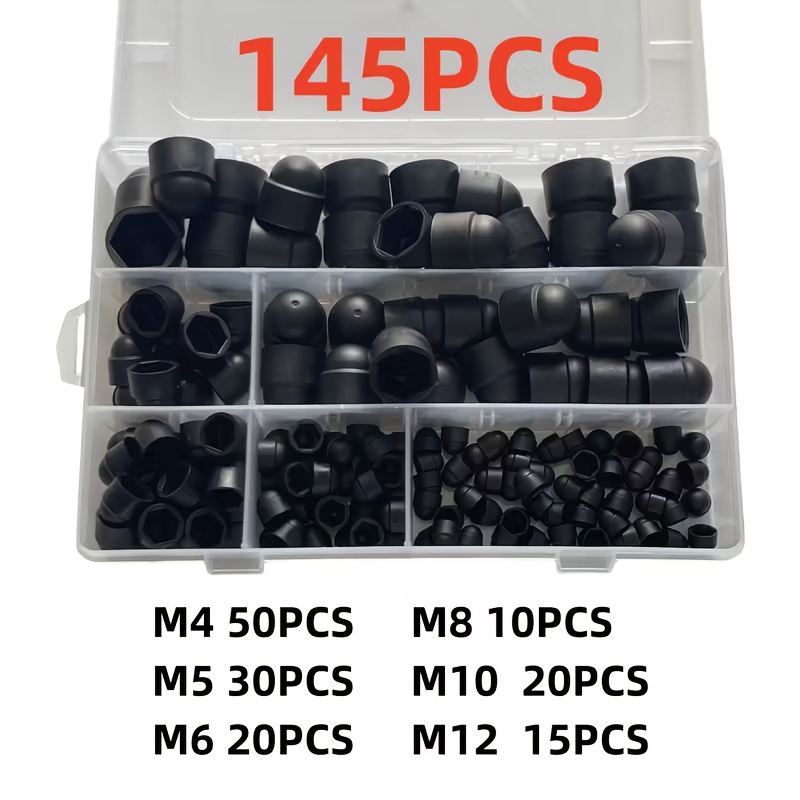 145pcs Hex Nut Cover Screw Cap M4-m12 Nylon Nut Dome Hex Cover Protection Hex Screw Set