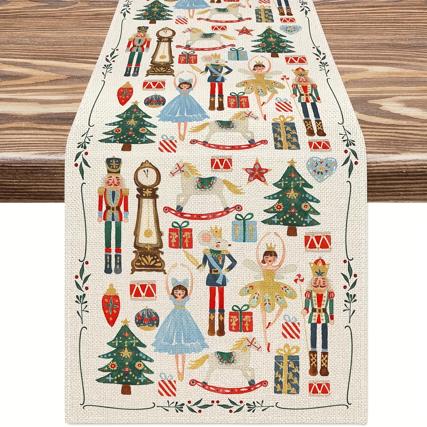 TEMU Christmas Nutcracker Table Runner - Watercolor Design, Polyester, Woven Rectangular Tablecloth For Holiday Dining & Parties, 72x13 Inches