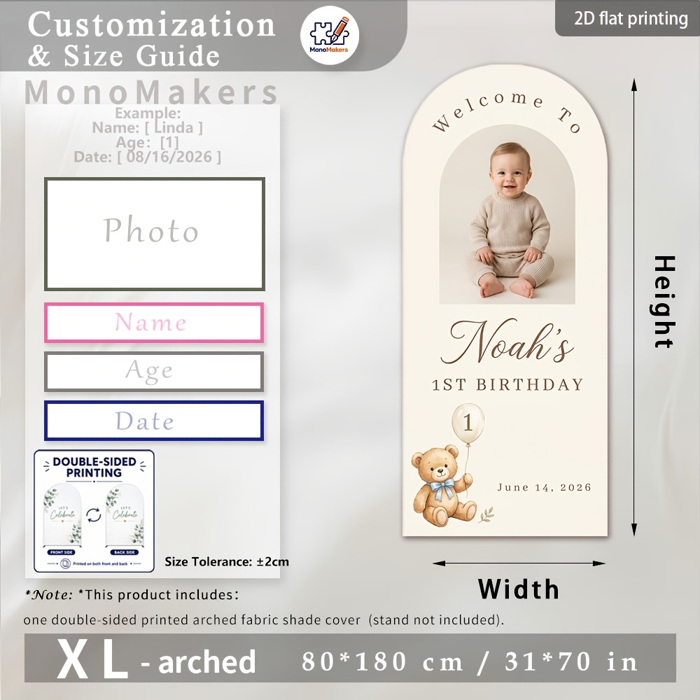 TEMU 2d Flat, 2d Flat Banner - 1pc Custom - Birthday Theme Welcome Arch Set - Personalized Name/age/date/photo Customization, With Arch Frame Display