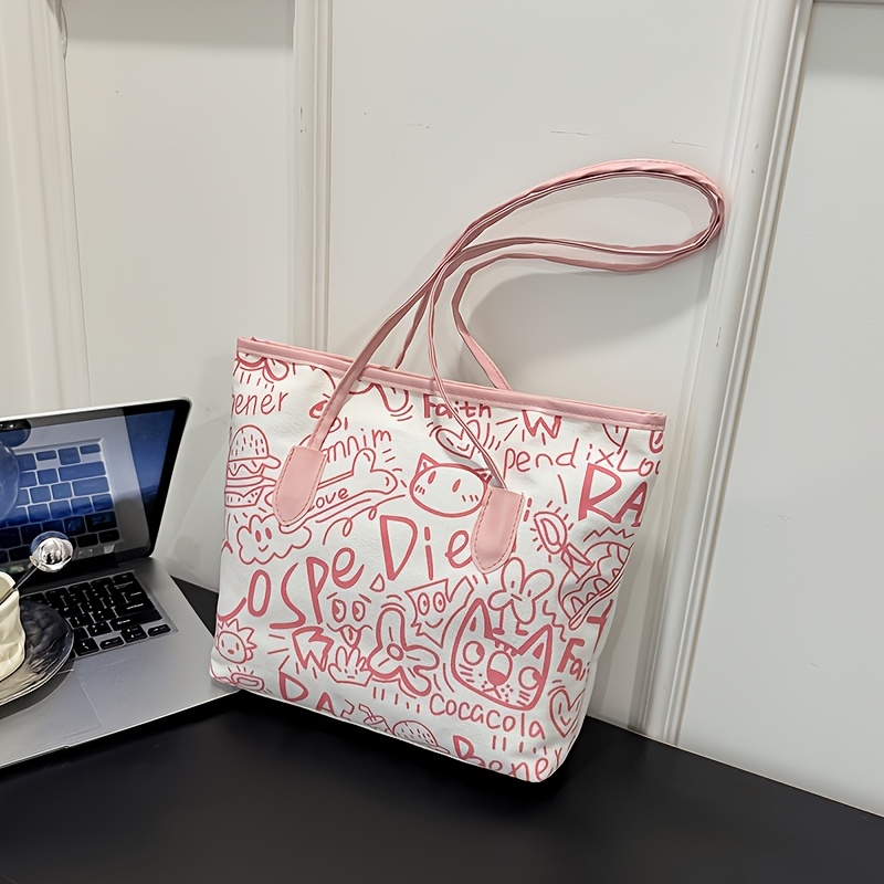 Fashion Graffiti Single-Shoulder Tote Bag for Women, New Spring Style, Large Capacity Commuter Underarm Handbag