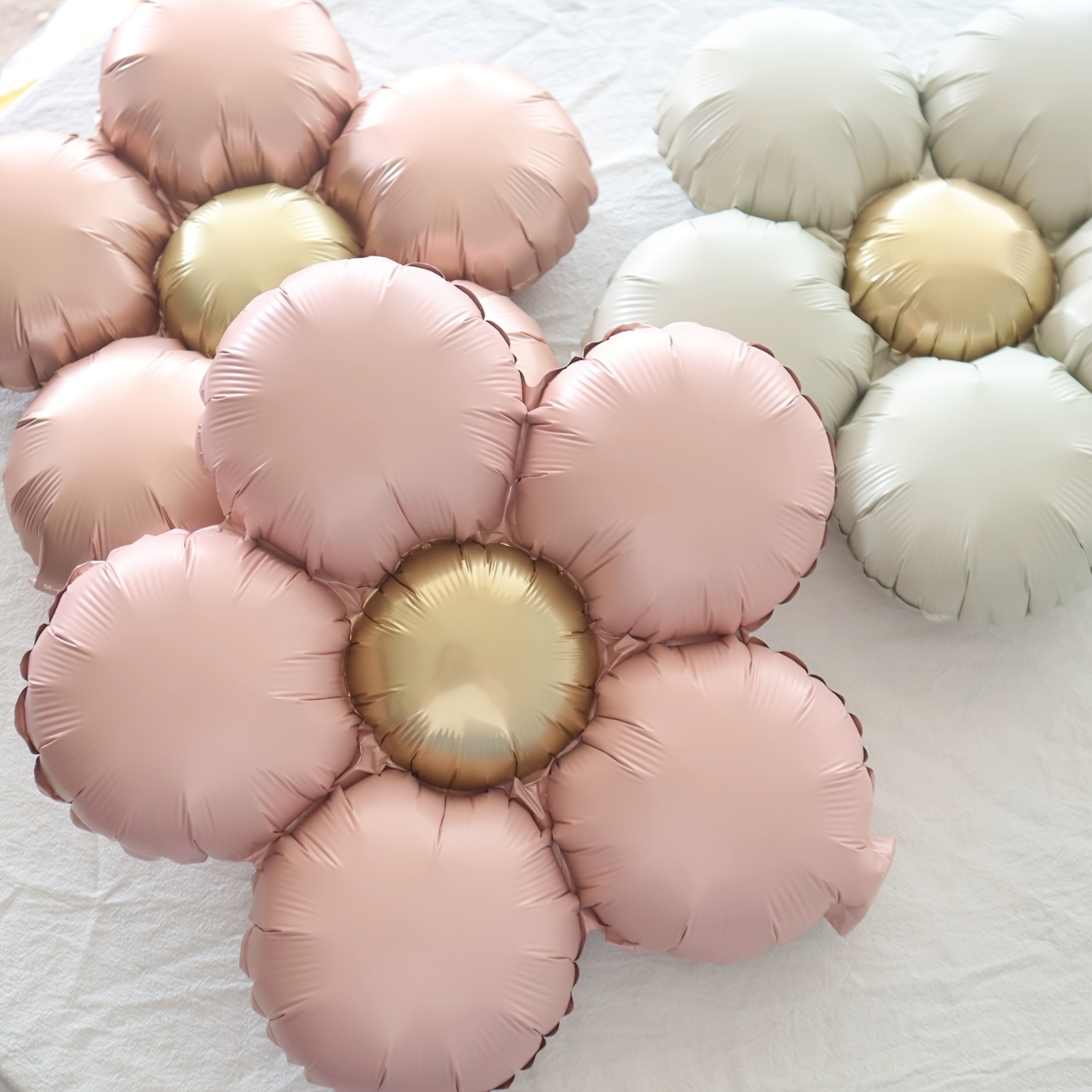 

5pcs Vintage Daisy Foil Balloons - Matte , Reusable Flower Shapes For Birthday, Wedding & Valentine's Day Decorations