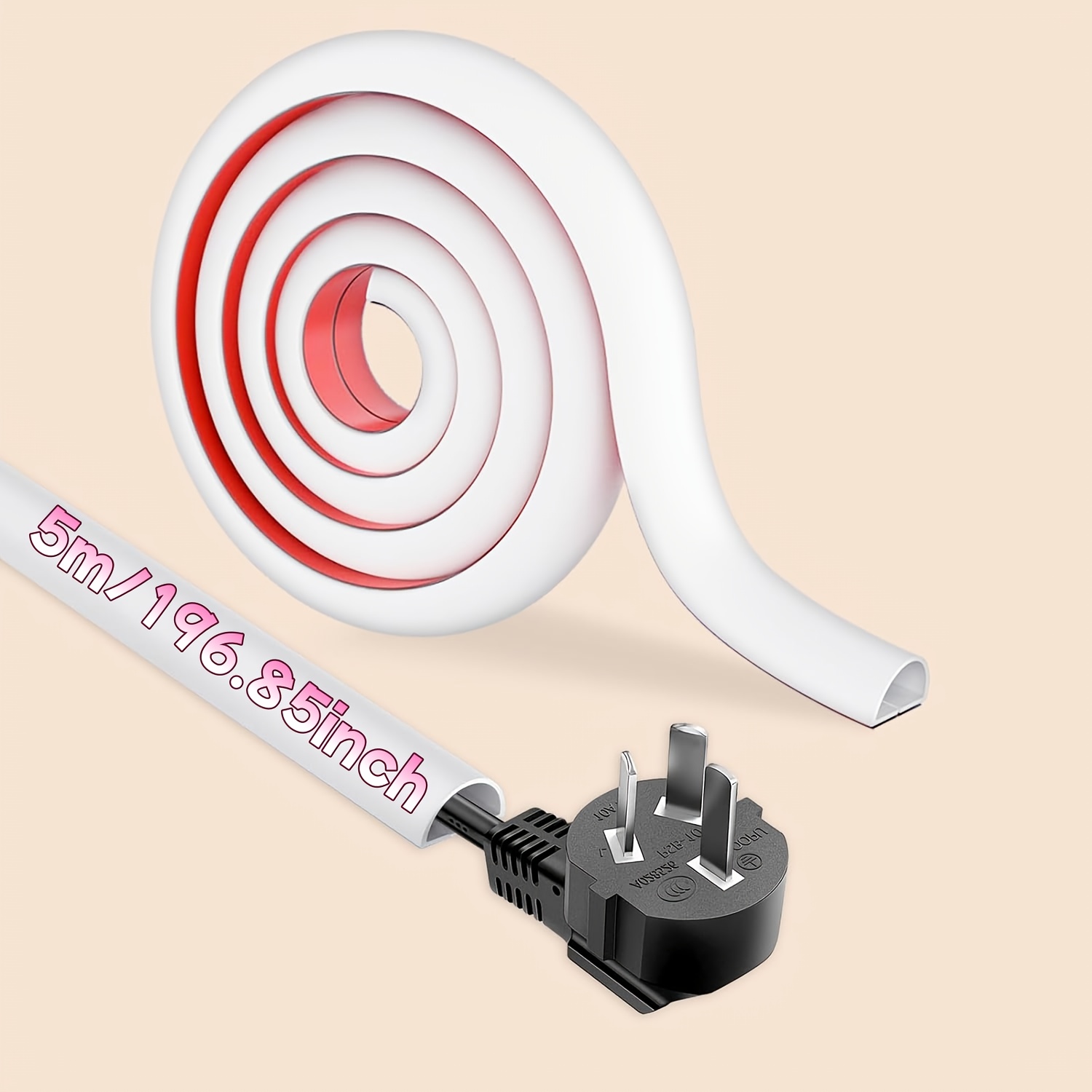 E-shop 1 Rolle 196,85 Zoll Wandmontierter Kabelabdeckung, Selbstklebende Flexible Kabelabdeckung, Geeignet für TV, Heimkino, PVC-Kabelabdeckung, für