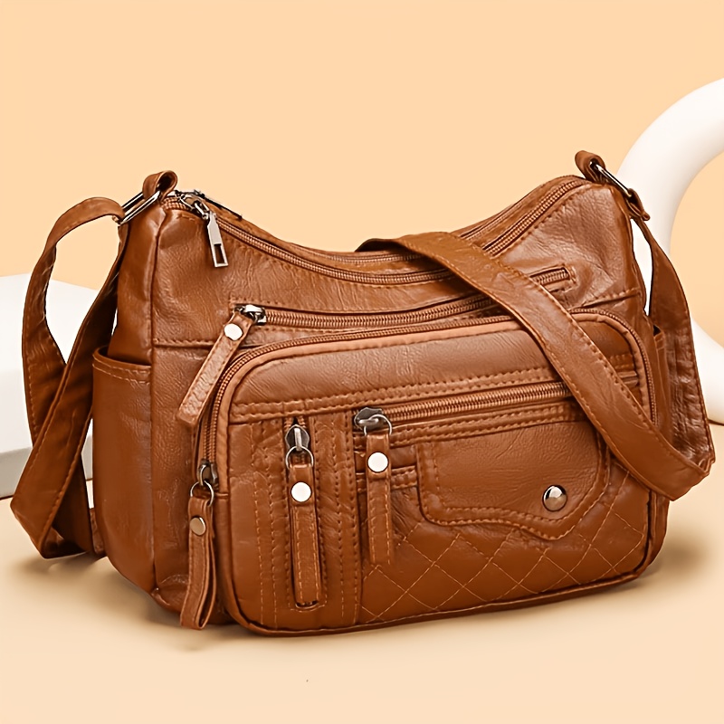 Image of Women' Multi-zipper Crossbody Bag With Adjustable Strap & Multi-compartment - Retro Classic Square Shoulder Purse Suitable For, Commuting,, Travel, Casual Use, , Grey